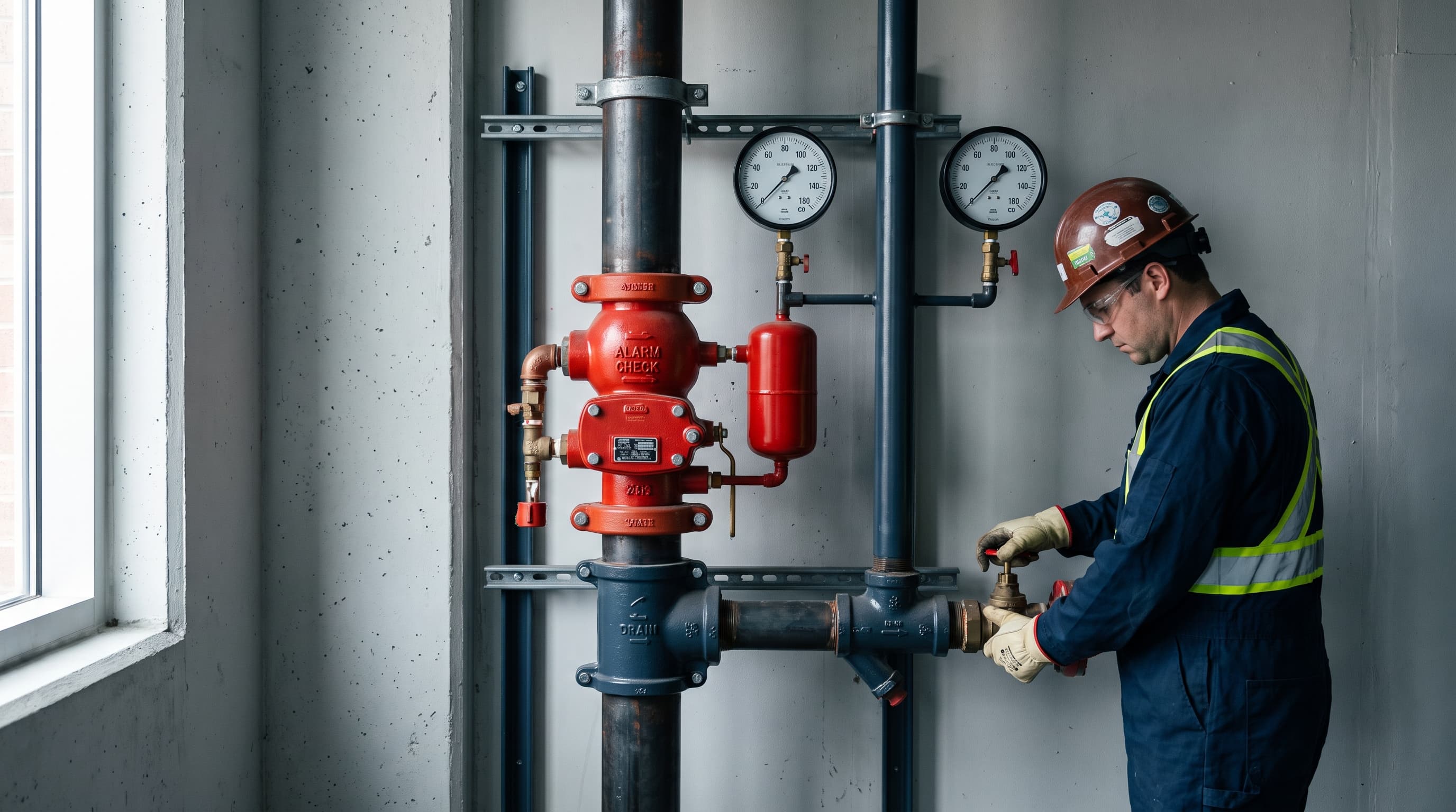 Fire sprinkler riser with control valves and gauges